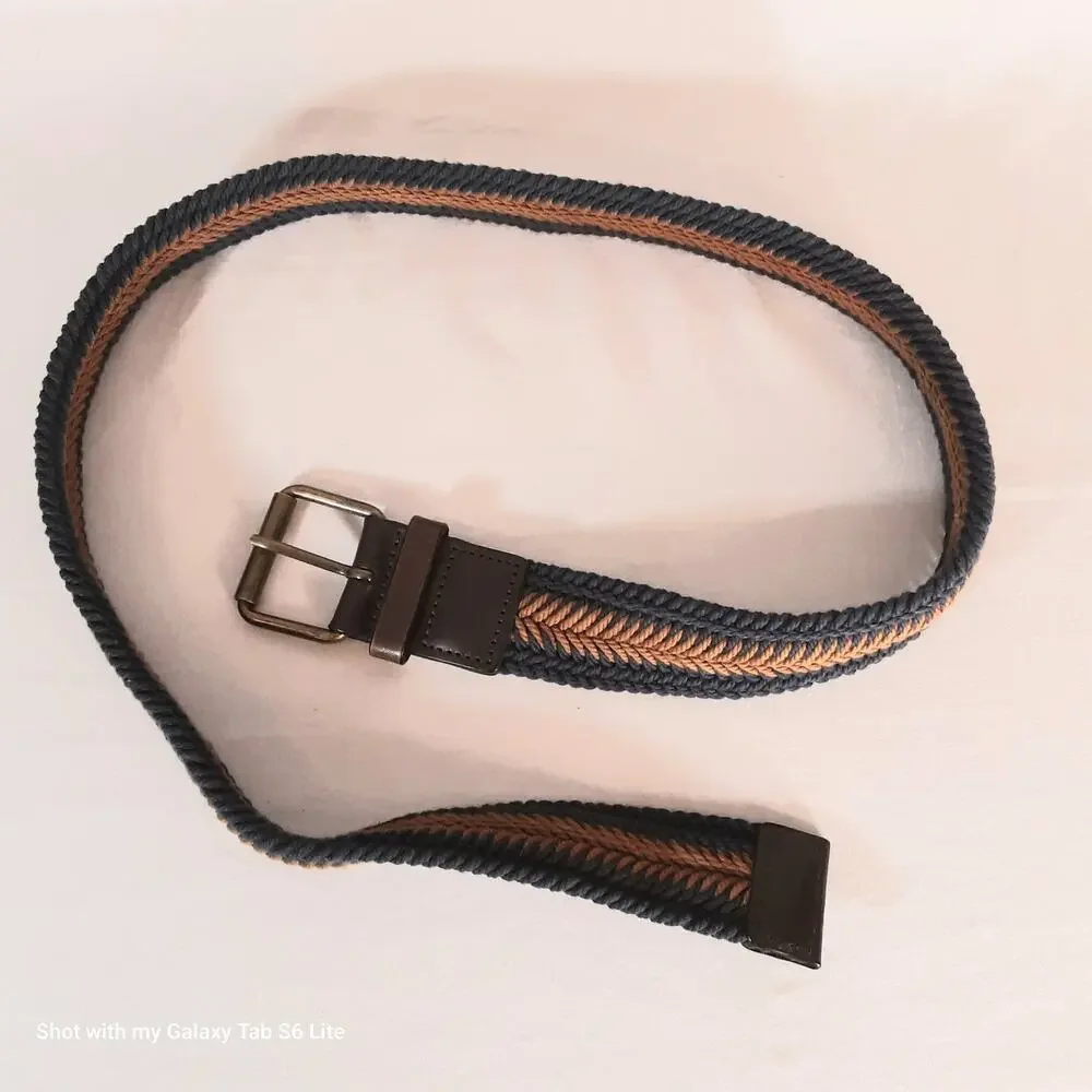 💎BCBGMaxazria Woven Surcingle Belt XS/S Navy Blue Burnt Orange
